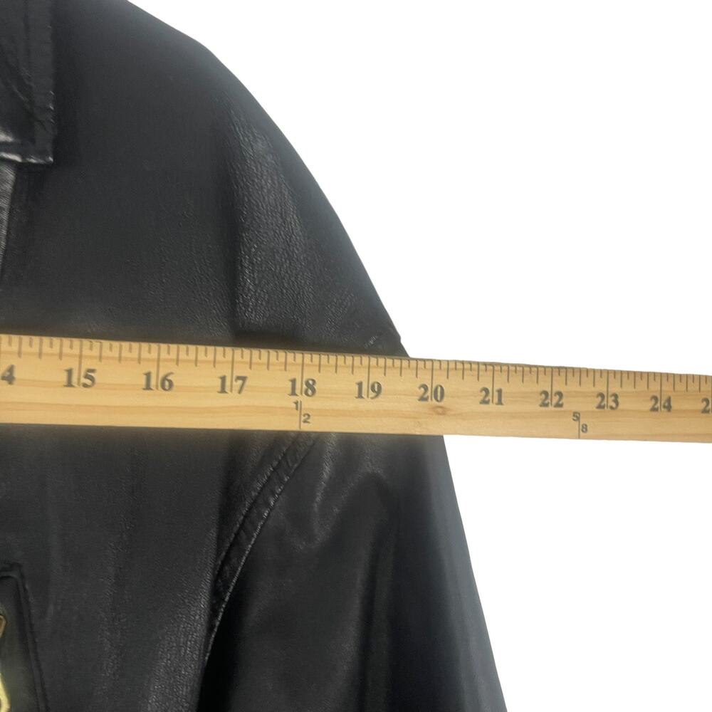 Wilson's Women's Large Vintage 80s Black Leather Moto‎ Biker Belted Jacket Coat - Picture 9 of 10